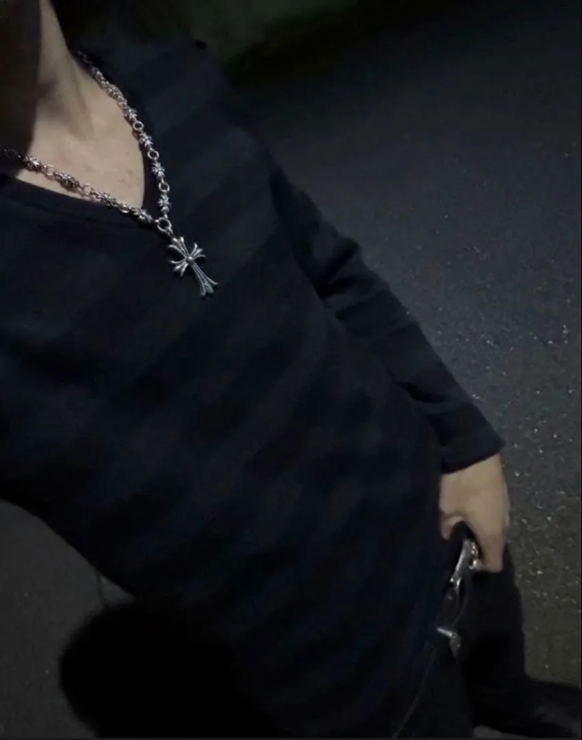 00s 平成Vネック ボーダー 長袖 カットソー 黒 Y2K swag