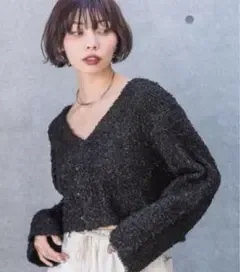 ꒰ページボーイ ペーパーヤーンショートカーディガン ブラック ダークコア꒱ ︎
