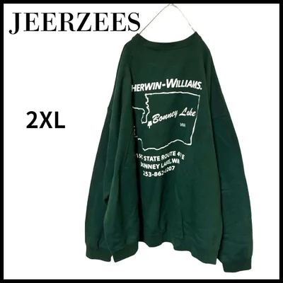 JERZEESジャージーズバックプリント スウェットトレーナー深緑 2XL 刺繍