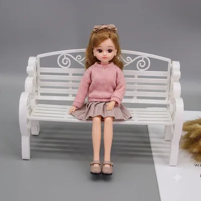 ミニチュアベンチ アイアン ドールハウス 家具 1/6 アンティーク ホワイト