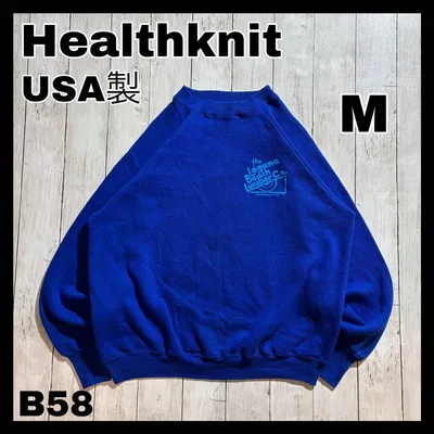 ★USA製 80s Healthknit 企業ロゴ スウェット ブルー M