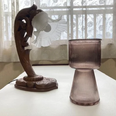 フラワーベース 花瓶 花器 置物 オブジェ ガラス 紫色 変形 モダン レトロ
