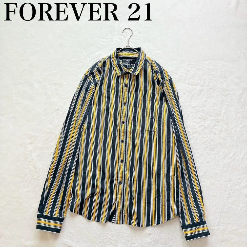 【フォーエバー21】長袖シャツ(L)ストライプ柄 カジュアル レギュラーカラー