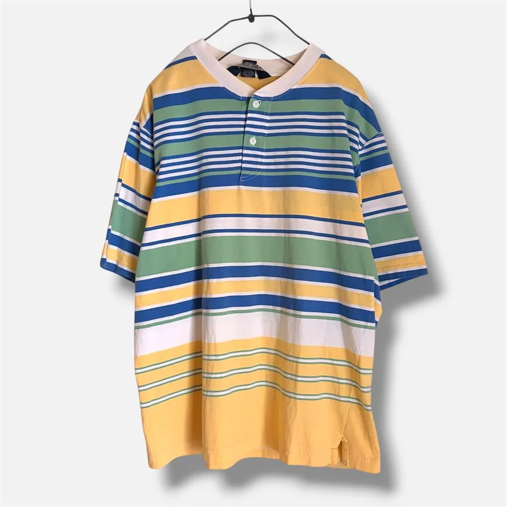 90s LANDS' END マルチ ボーダー Tシャツ Mサイズ