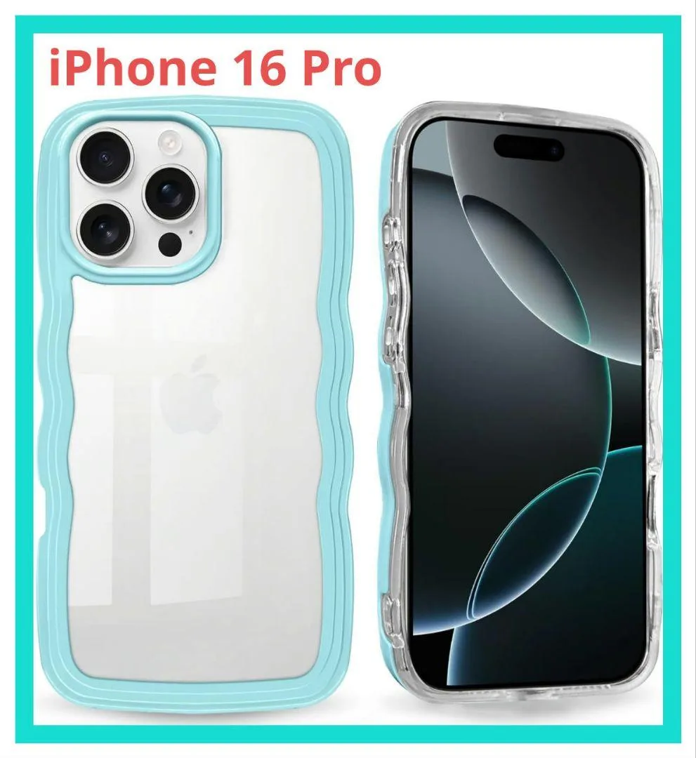 iPhone 16 Pro 用 ケース クリア 波型 ウェーブ ライトブルー