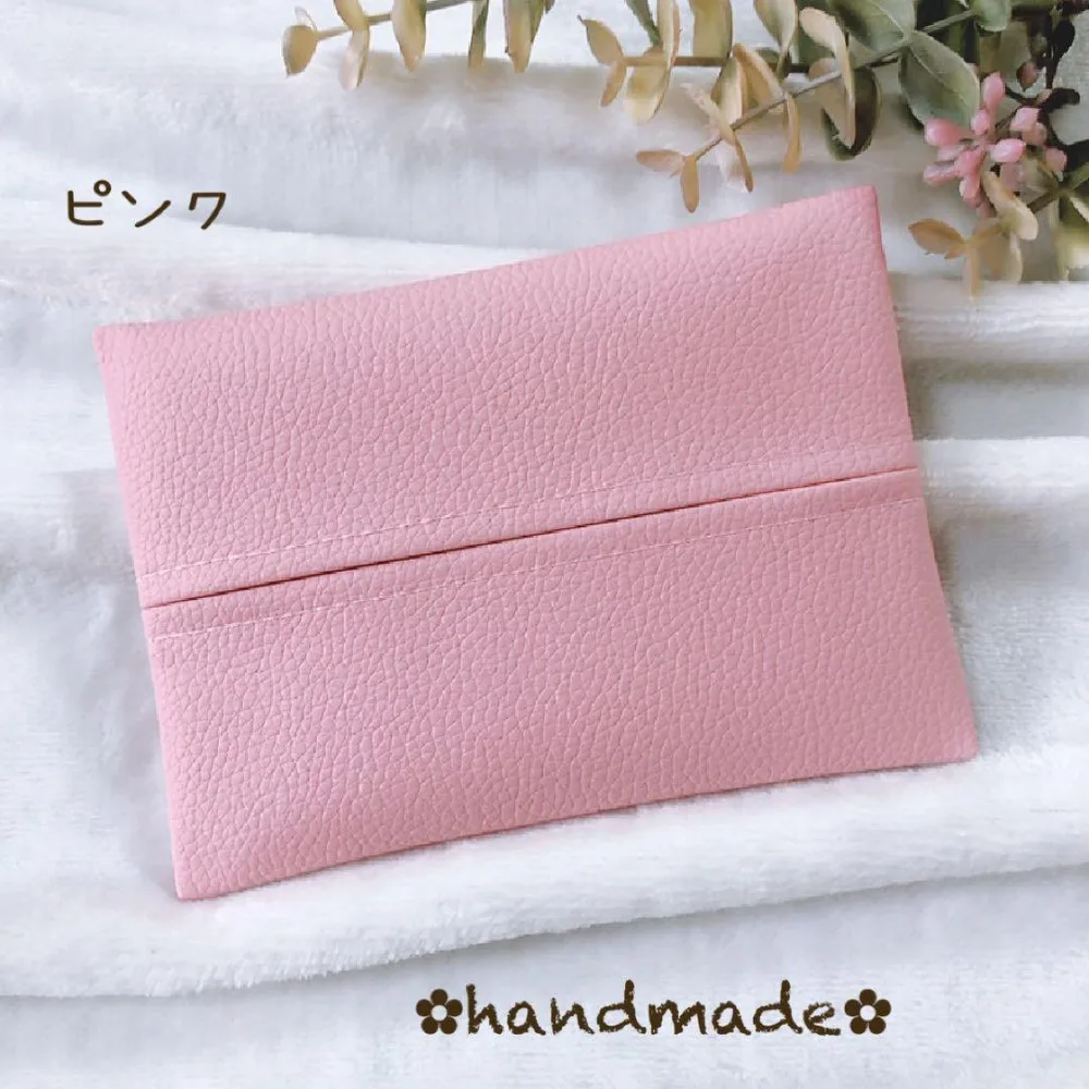 ポケットティッシュケース ハンドメイド フェイクレザー ピンク