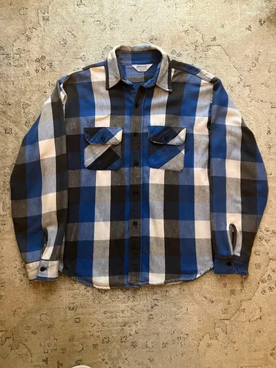 70s FIVE BROTHER ファイブブラザー 青黒ネルシャツ 16 1/2