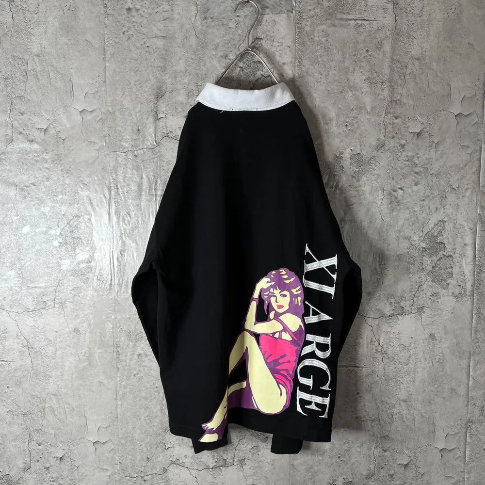 エクストララージXlarge ラガーシャツ バックプリント 刺繍 襟切替 M〜L
