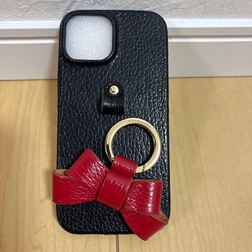 COVERARY iPhone15 ケース リボンリング付き ブラック