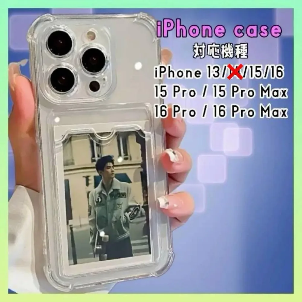 iPhoneケース クリア カード収納 耐衝撃 推し活 透明 写真