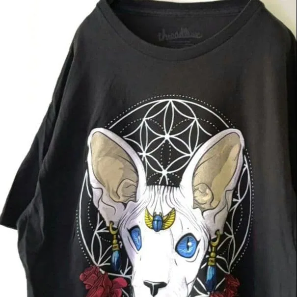 threadless スフィンクス スカラベ 薔薇 Tシャツ L ブラック黒古着