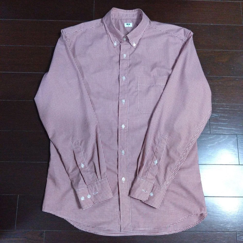 UNIQLO ユニクロ 長袖シャツ ギンガムチェック レッド メンズ M