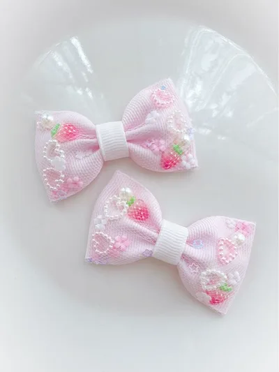 キッズ ヘアゴム リボン リボンゴム ハンドメイド いちご シャカシャカ ピンク