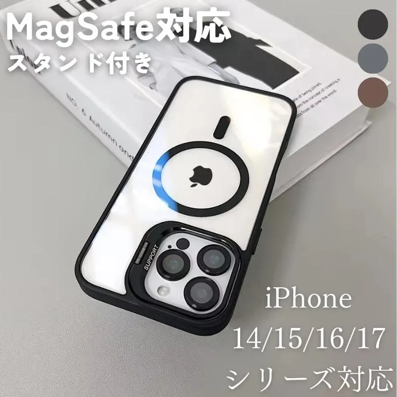 iPhone15Proケース MagSafe スタンド ブラック クリアケース