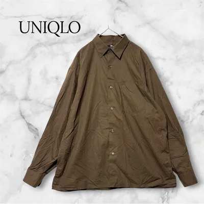 UNIQLO ユニクロ 長袖シャツ S ブラウン 綿100% 胸ポケット メンズ