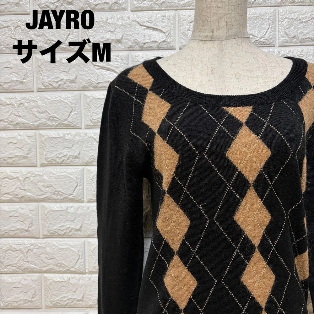 JAYRO黒×茶 アーガイル柄 長袖ニット M きれいめ 秋冬 薄着【2321】
