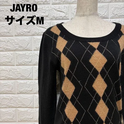 JAYRO黒×茶 アーガイル柄 長袖ニット M きれいめ 秋冬 薄着【2321】