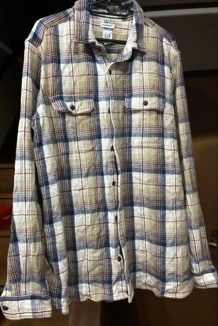 GAP ネルシャツ チェック柄 長袖シャツ ベージュ L