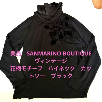 美品 SANMARINO 花柄 モチーフ ハイネック カットソー 長袖 フリー