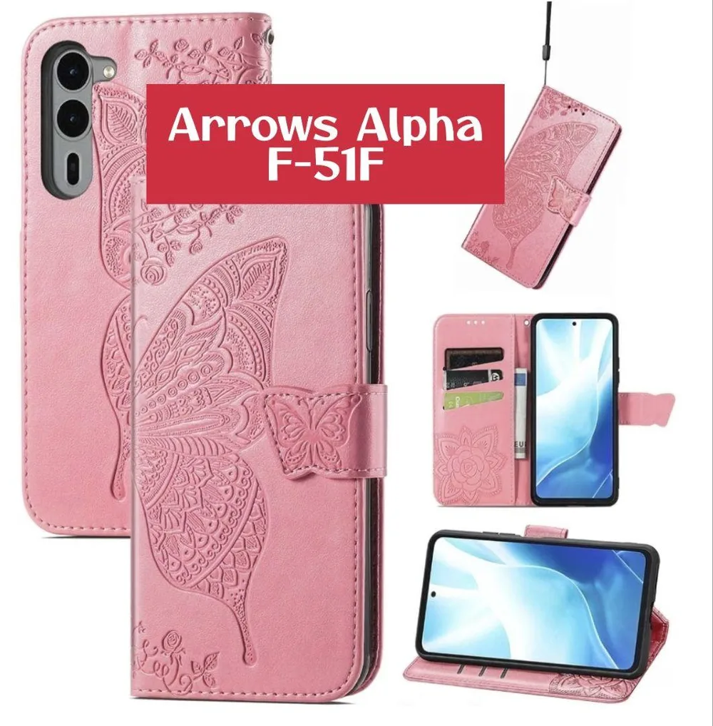Arrows Alpha F-51F スマホケース 手帳型 ピンク スタンド機能