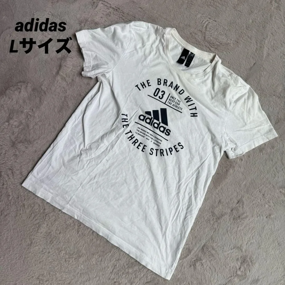 adidas アディダス Tシャツ カットソー ホワイト プリント メンズ L