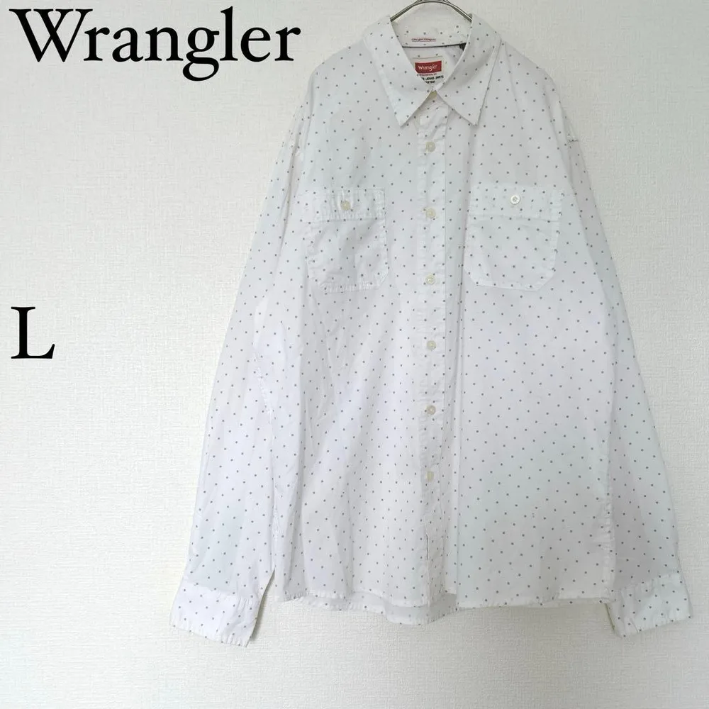 ラングラー Wrangler 長袖シャツ 総柄 L 白 ストレッチ 快適素材