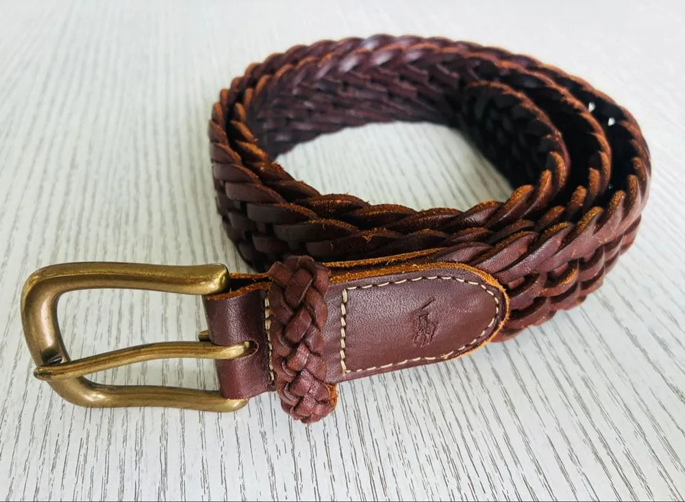 RALPH LAUREN レザー メッシュベルト/ダークブラウン