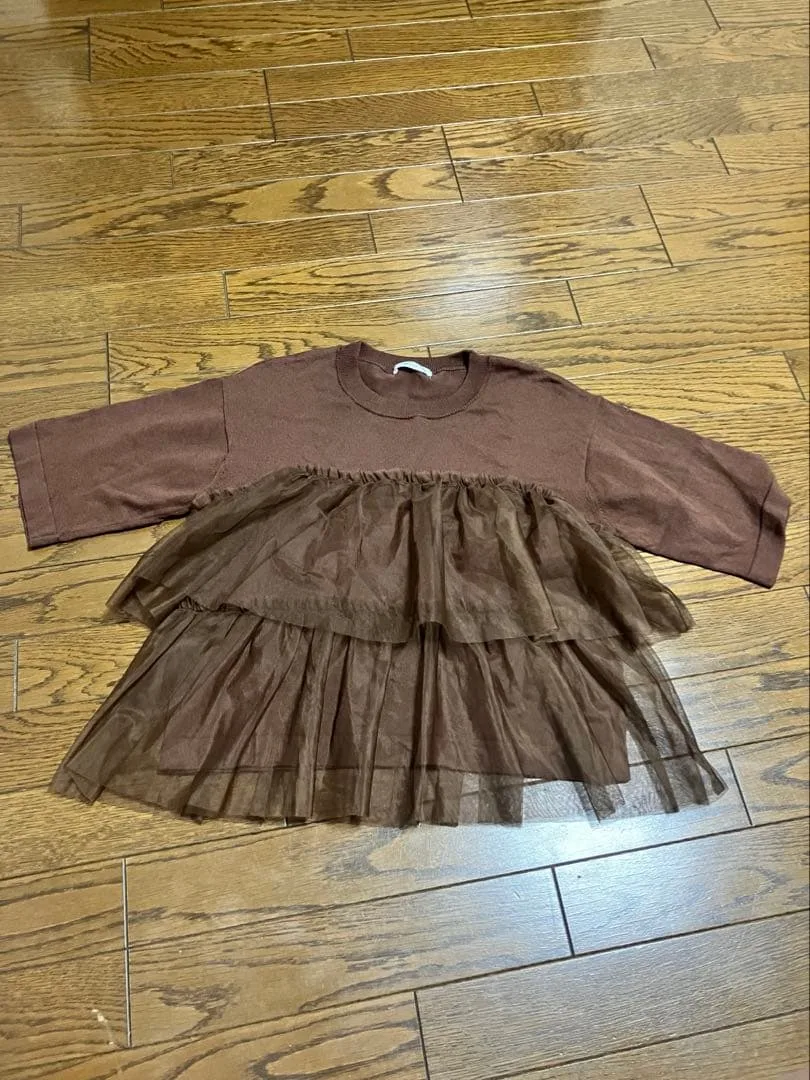 しまむらmysa チュールリブニットプルオーバー ブラウン L