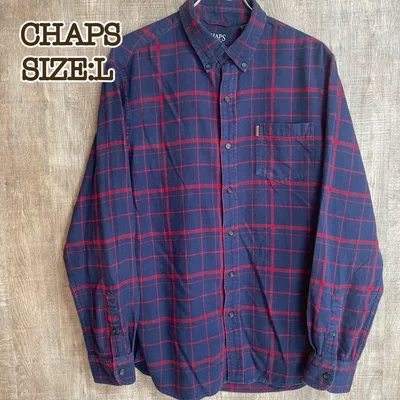 CHAPS チャップス BDネルシャツ L ネイビー×レッドチェック