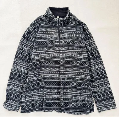 ユニクロ XL フリース ハーフジップ 長袖トップス 総柄 ネイビー