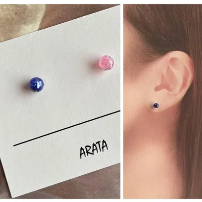 まち針ピアス ミニピアス ハンドメイド シェル 青と薄めのピンク