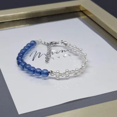 ブルー ホワイト ビーズ ブレスレット ハンドメイド