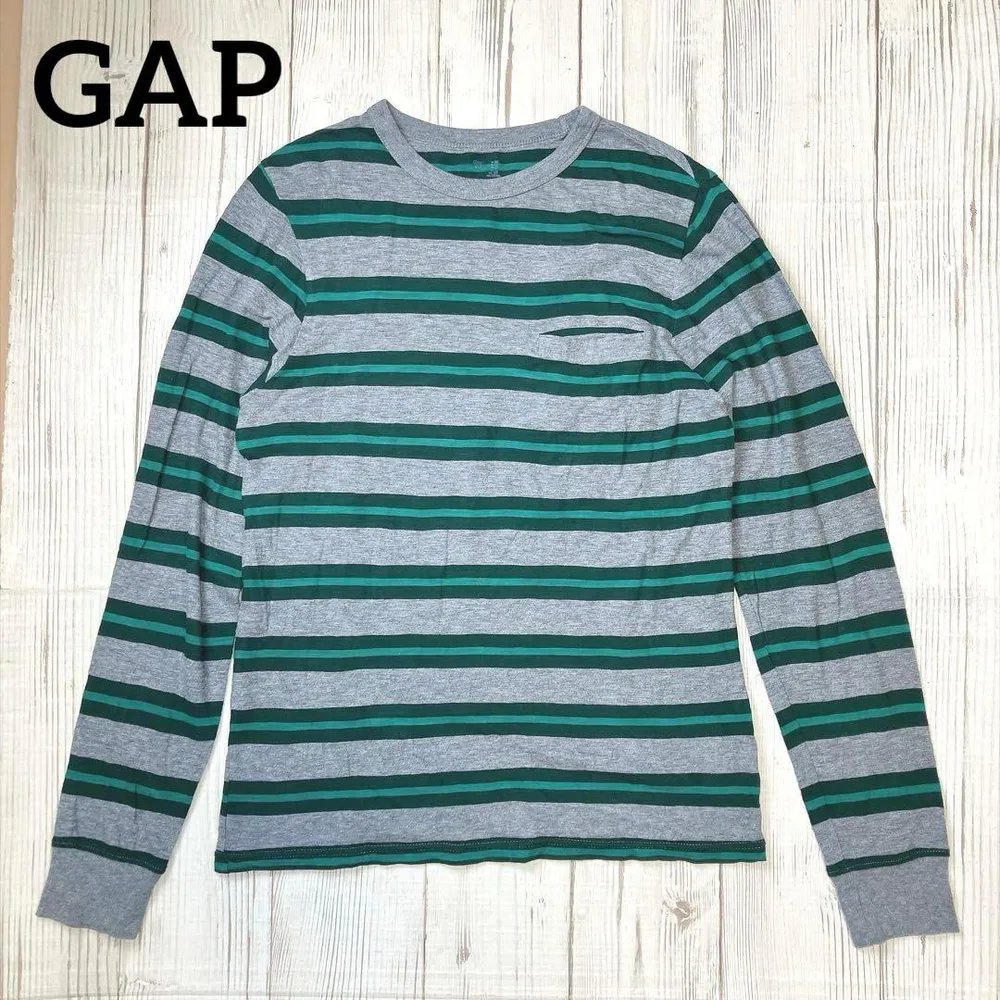 GAP * ボーダー ロンT ポケT グリーン グレー 古着 cityboy
