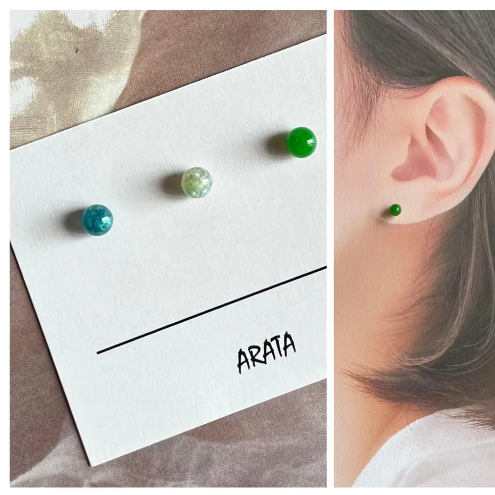 まち針ピアス ミニピアス ハンドメイド 緑 グリーン 3個 アシメ