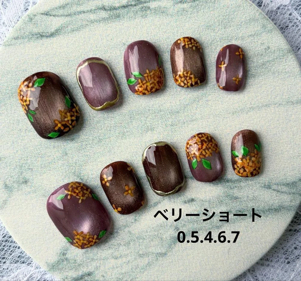 ネイルチップ 金木犀 ブラウン 秋ネイル