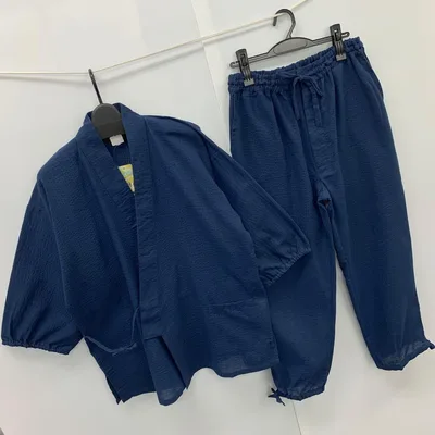 新品★メンズ★LLサイズ★綿混 しじら 作務衣 さむえ 上下セット 紺色4681