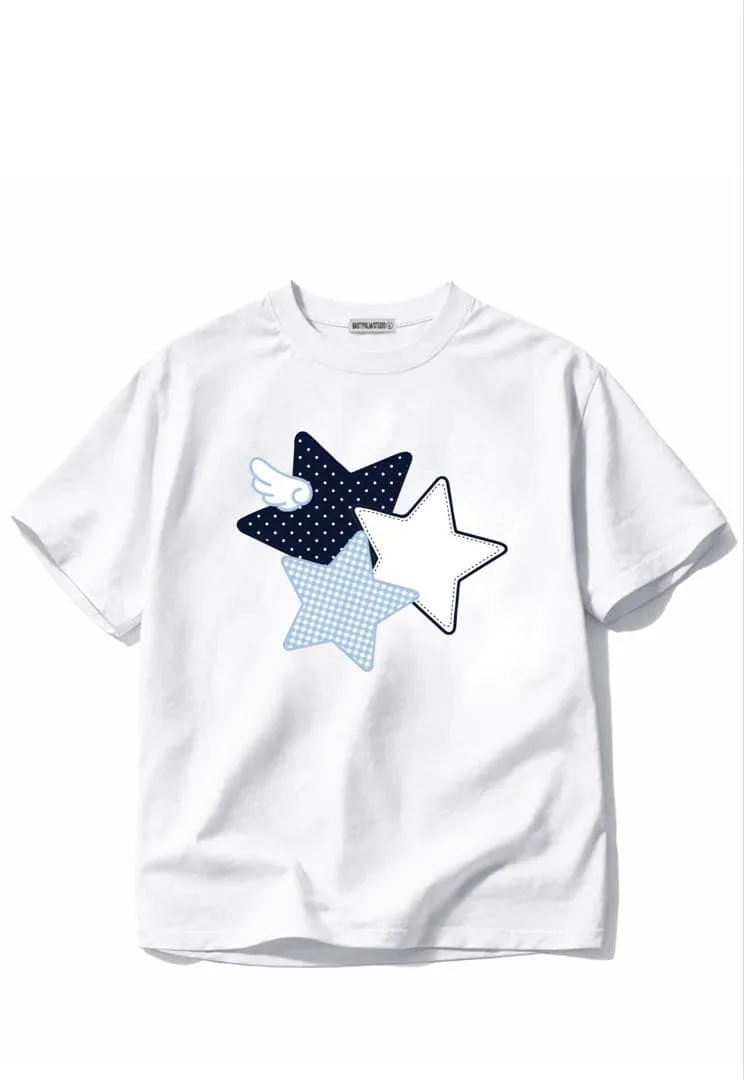 スターモチーフ 半袖Tシャツ 白 ホワイト 星