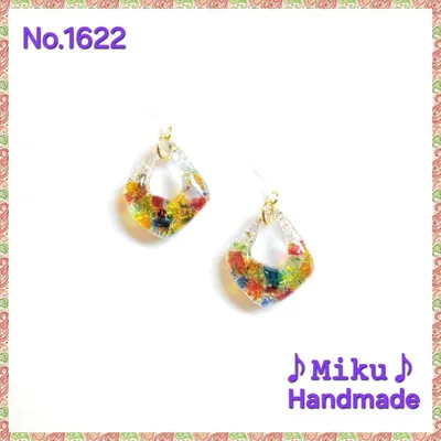 No.622-A 琉球ガラス カラフルMIX レジン ピアス イヤリング