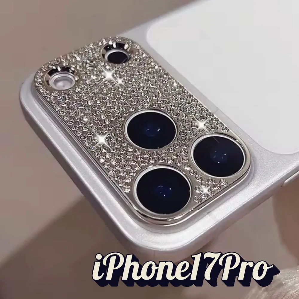 iPhone17ProMax用 ラインストーン シルバー カメラレンズ カバー