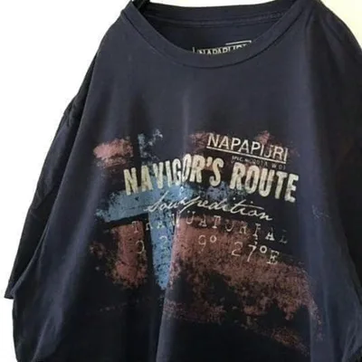 NAPAPIJRI NAVIGOR'S ROUTE Tシャツ ネイビー紺色 古着