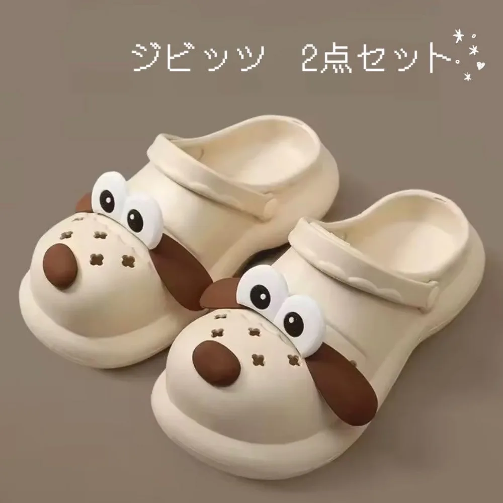 ジビッツ 犬 2点 目玉 ぷっくり 立体 アクセサリー クロックス サンダル