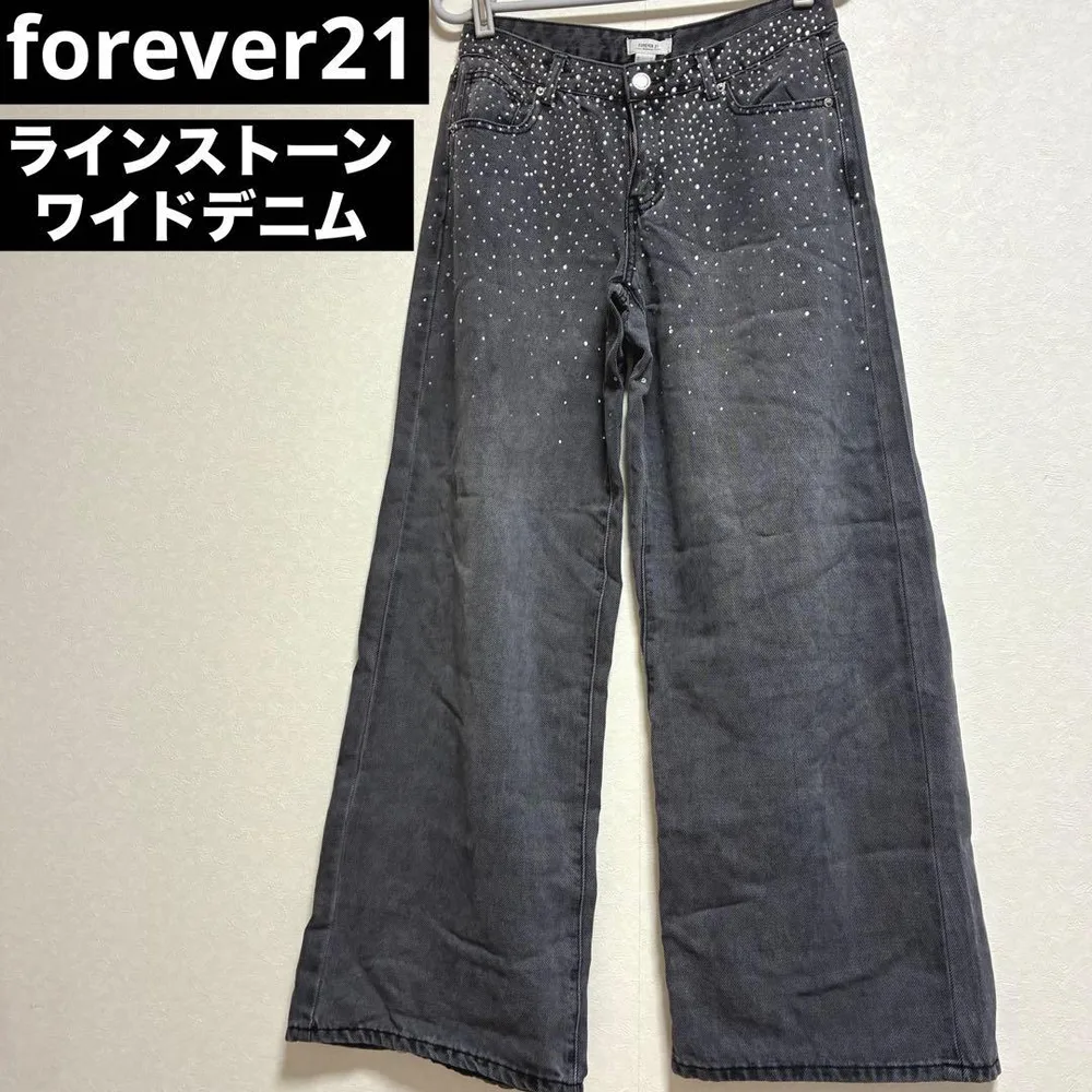 Forever21 ラインストーン ワイドデニム フレアパンツ ビジュー
