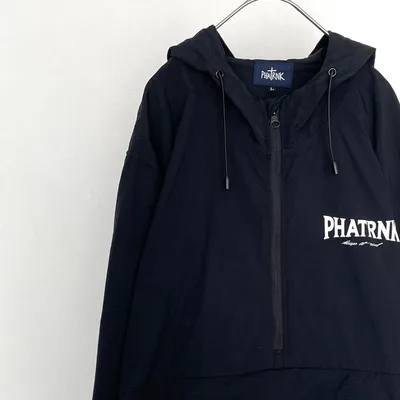 PHATRNK ブリッジロゴ ナイロンパーカー ロゴプリント ハーフジップ L