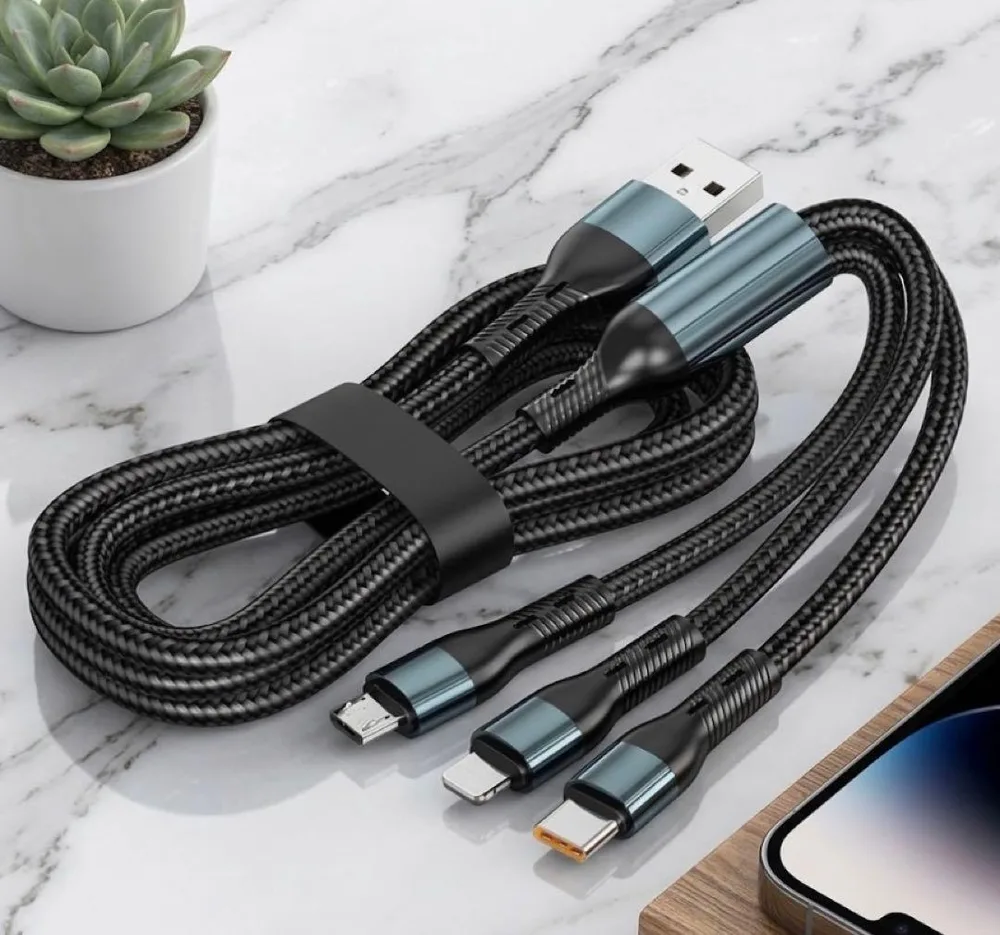 3in1 充電ケーブル 急速 iPhone Android Type-C 高耐久
