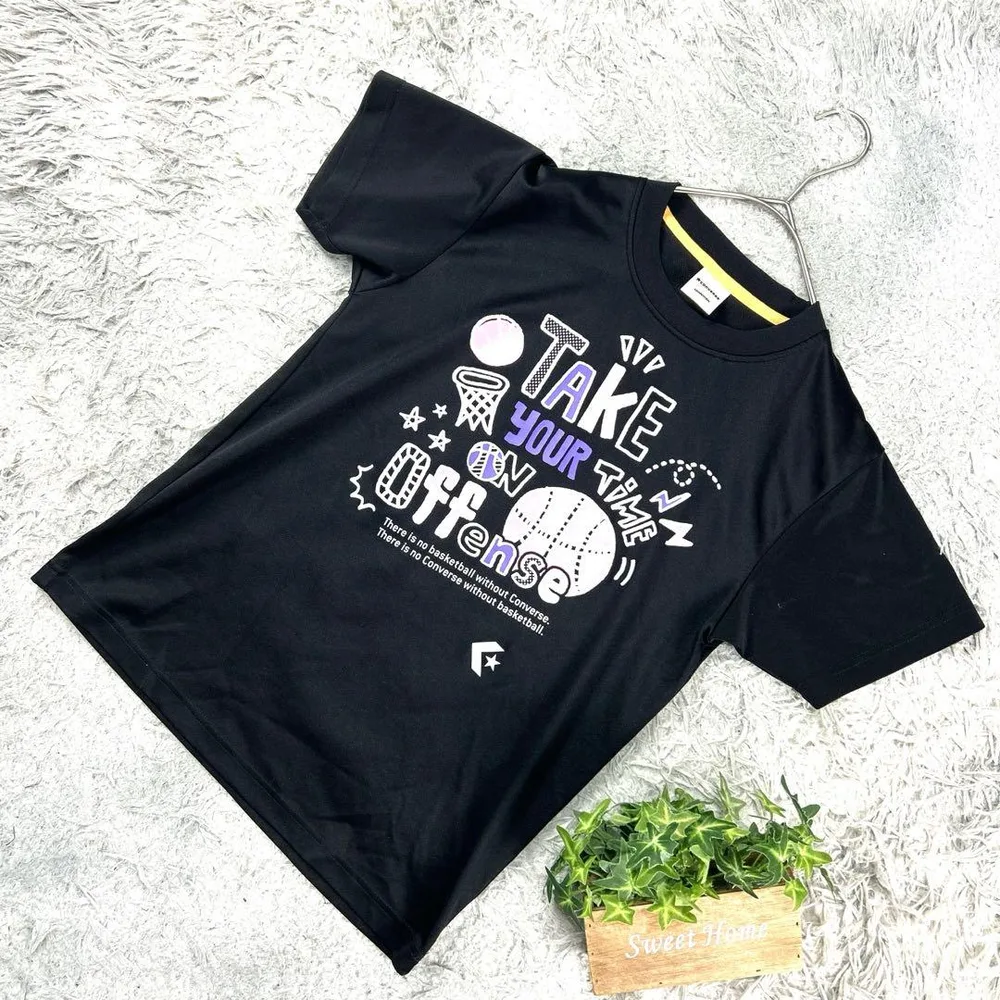 良品 CONVERSE キッズTシャツ 150 ブラック バスケ プリント
