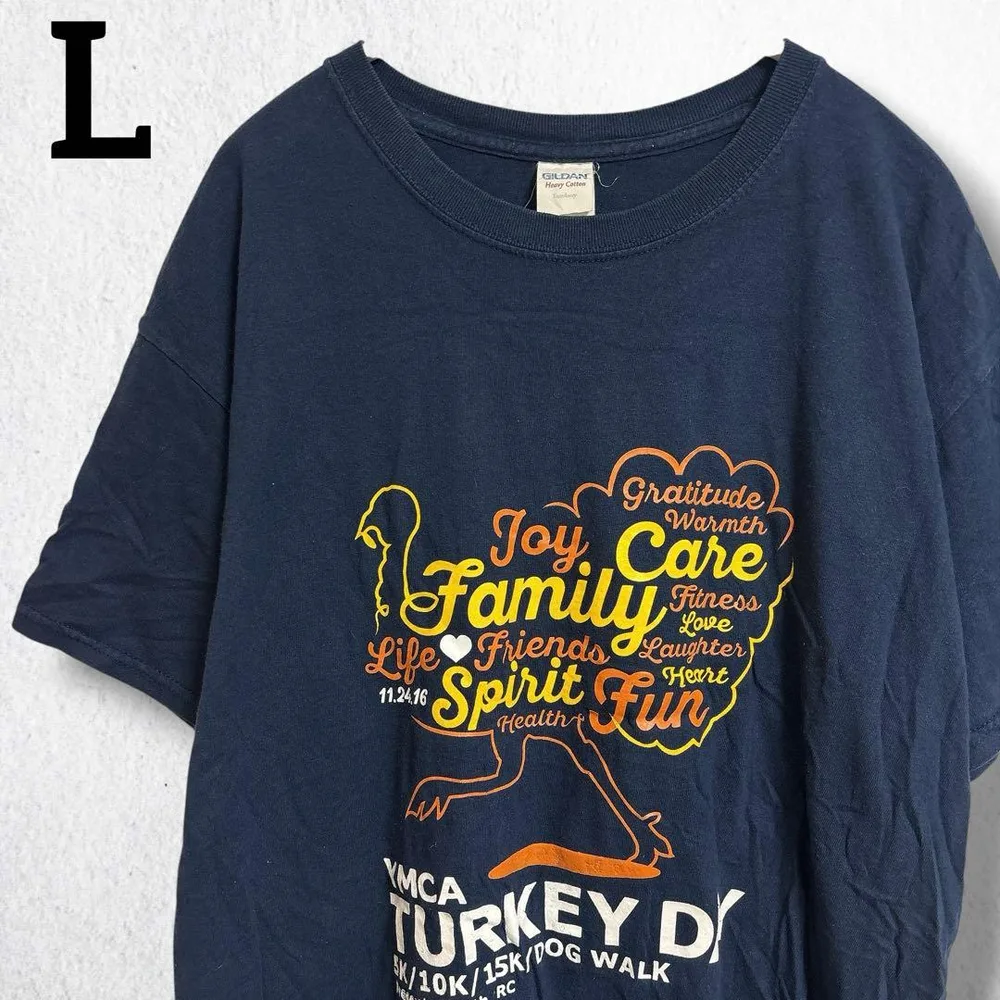 ギルダン ネイビー 半袖Tシャツ クルーネック バックプリント L 綿 デイリー