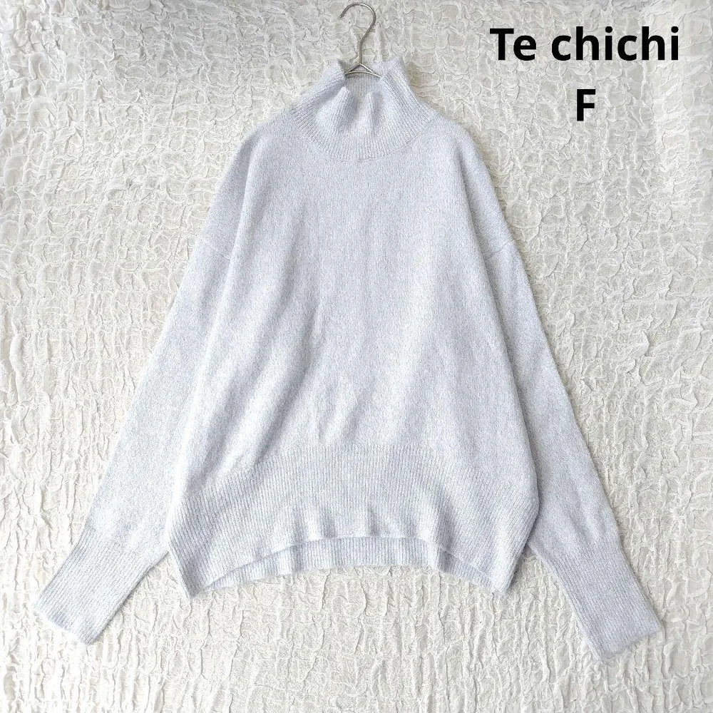 【テチチ】ラメ入り ハイネックニット 長袖セーター ライトブルー F