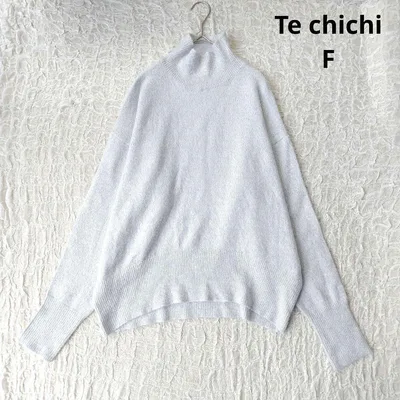 【テチチ】ラメ入り ハイネックニット 長袖セーター ライトブルー F