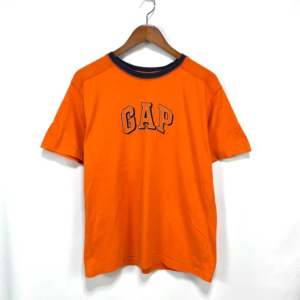 GAP Kids 半袖Tシャツ リンガー オレンジ ロゴ刺繍 キッズ XXL