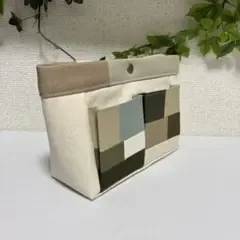 バッグインバッグ♪アースカラー帆布のパッチワーク♪ハンドメイド
